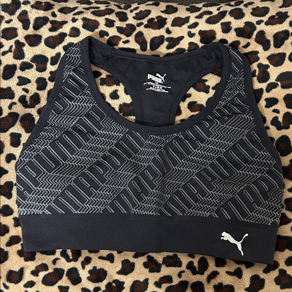 Puma Black and Gray Patterned Sports Bra